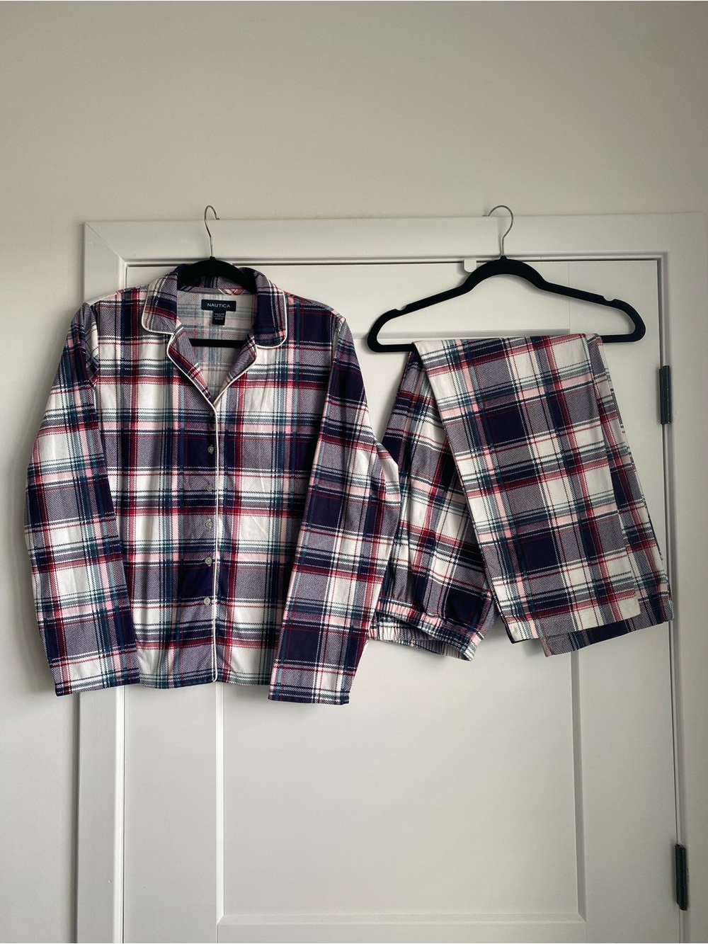 Nautica soft plaid pajamas button down long sleeve sleep shirt compfy pj set